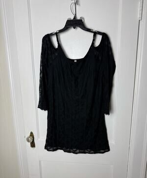 Xhilaration Mini Dress Women's Small Black Lace Cold Shoulder Long Sleeve Boho